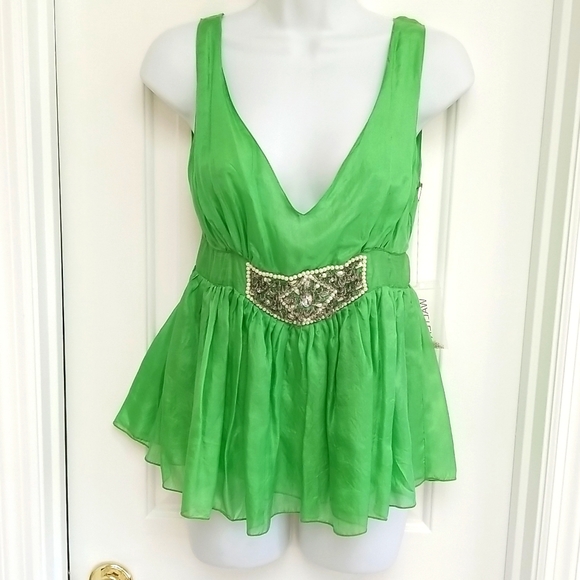 Walter Baker Tops - WALTER Green Silk Beaded Top Size 6 NWT